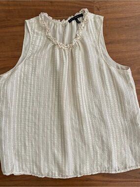 White House Black Market Cream Ruffled Neck Sleeveless Top